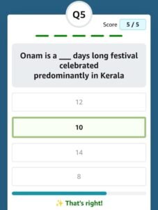 Onam is a ___ days long festival celebrated predominantly in Kerala